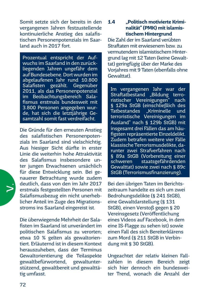 Seite 72 des Verfassungsschutzbericht 2017 Saarland