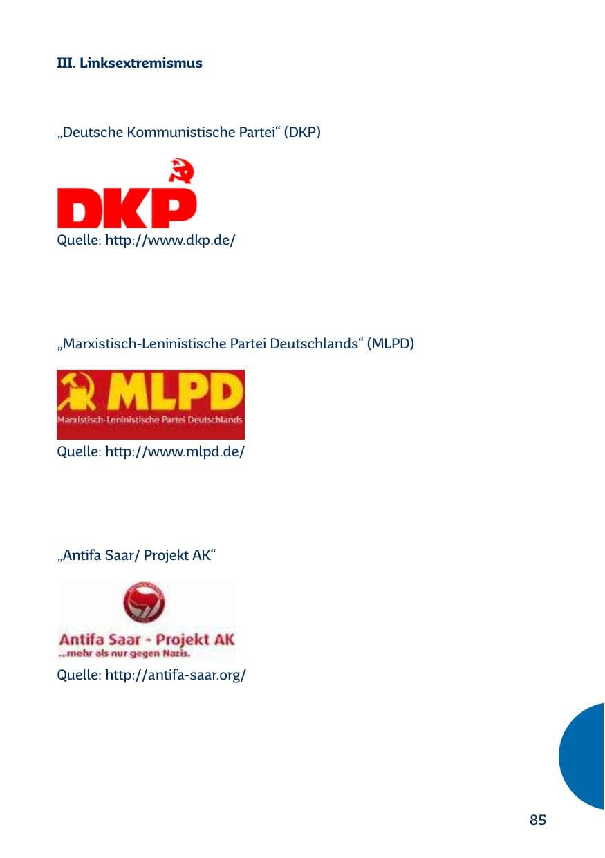 Seite 85 des Verfassungsschutzbericht 2017 Saarland