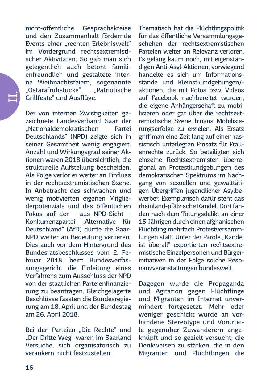 Seite 18 des Verfassungsschutzbericht 2018 Saarland