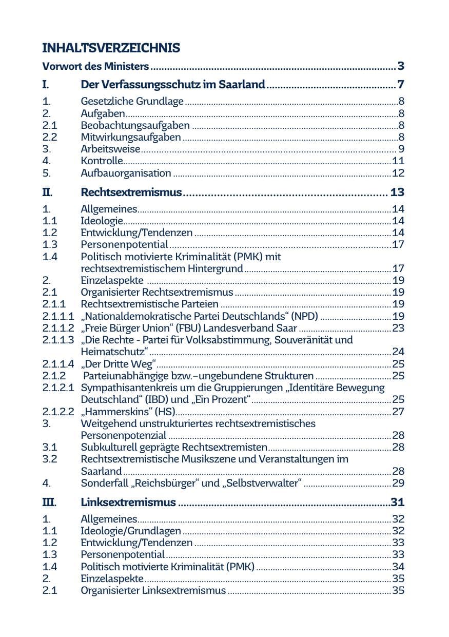 Seite 3 des Verfassungsschutzbericht 2018 Saarland