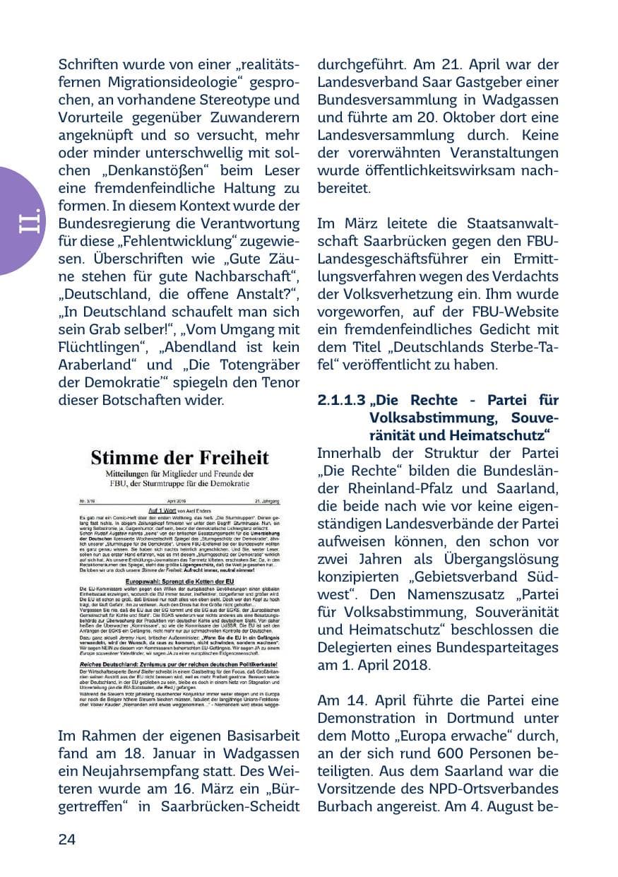 Seite 26 des Verfassungsschutzbericht 2018 Saarland