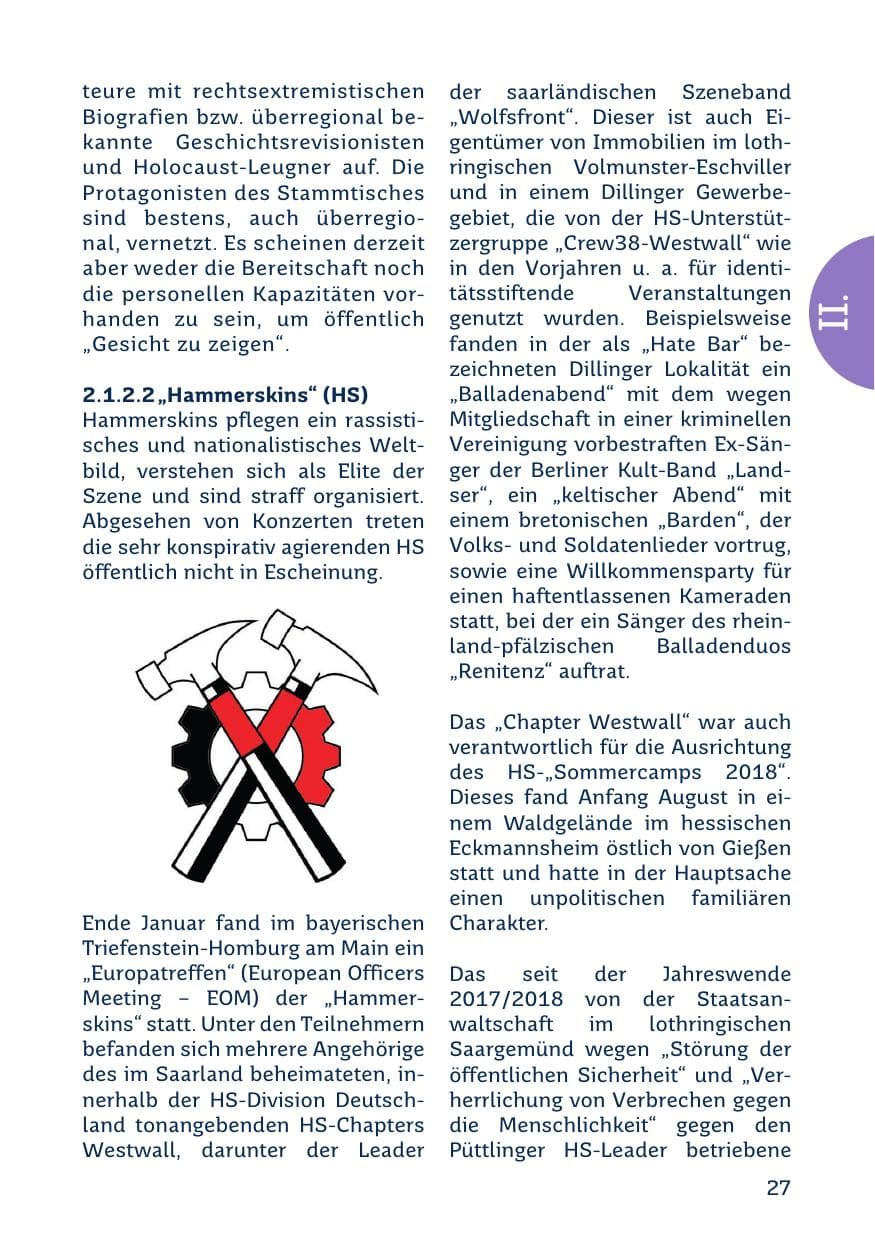 Seite 29 des Verfassungsschutzbericht 2018 Saarland