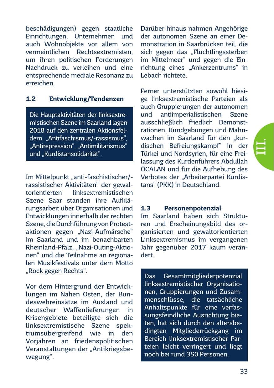 Seite 35 des Verfassungsschutzbericht 2018 Saarland