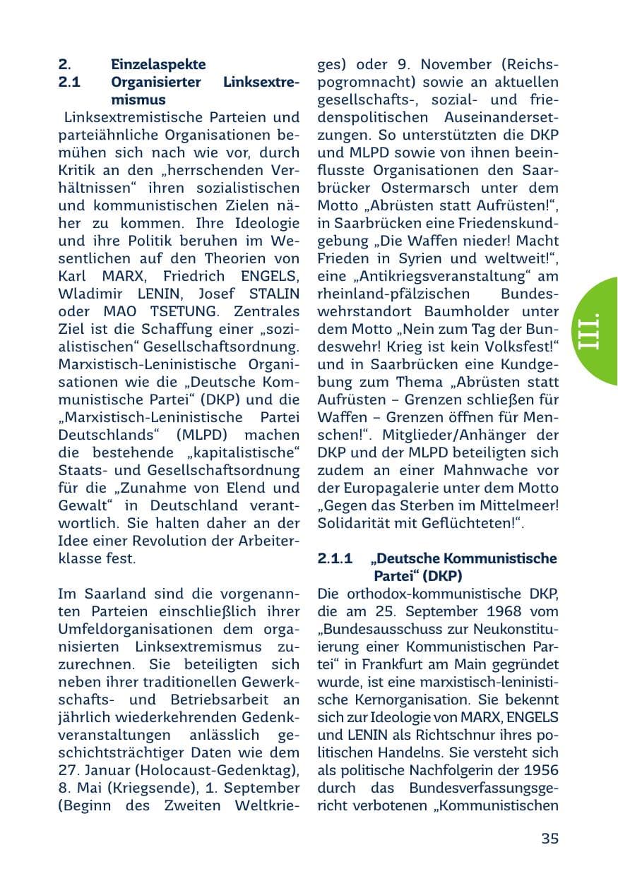 Seite 37 des Verfassungsschutzbericht 2018 Saarland