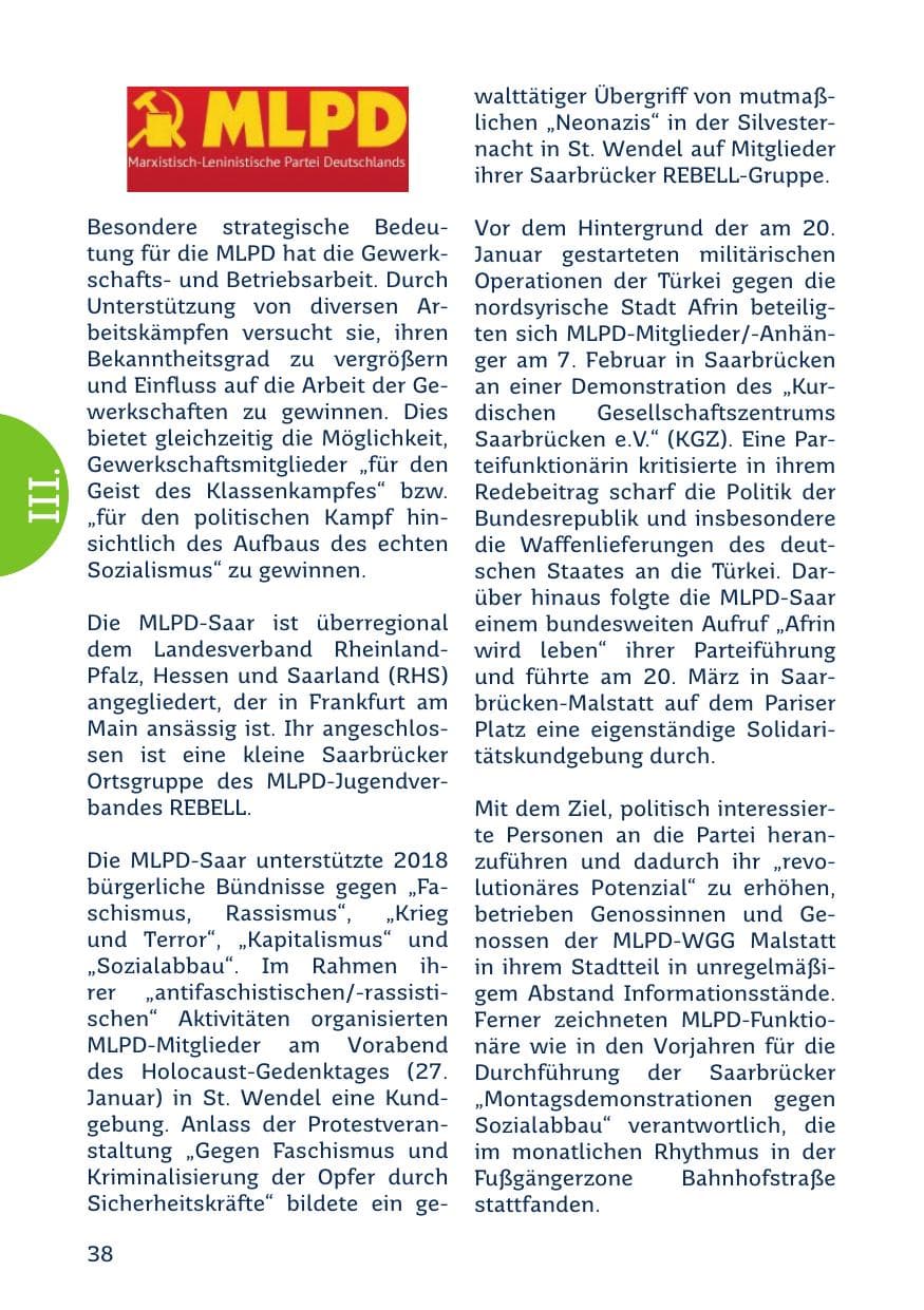 Seite 40 des Verfassungsschutzbericht 2018 Saarland