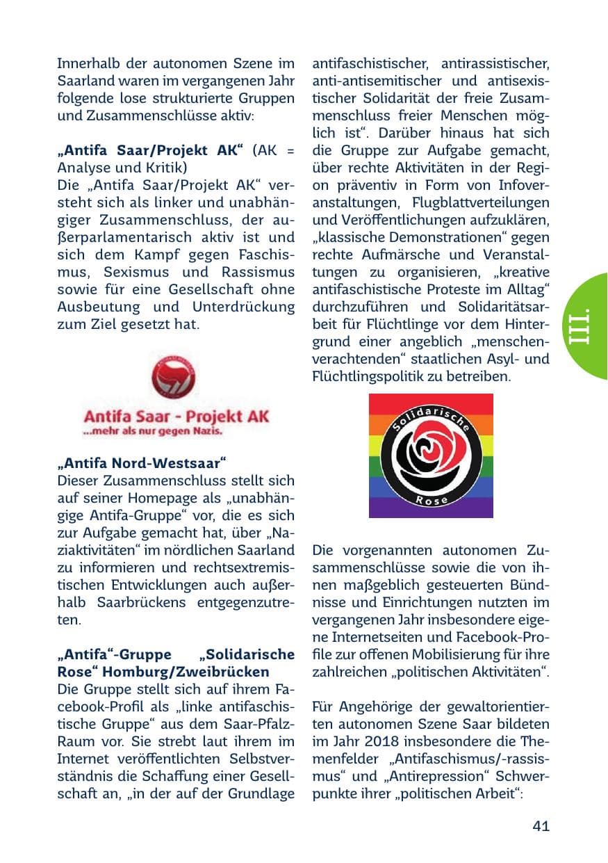 Seite 43 des Verfassungsschutzbericht 2018 Saarland