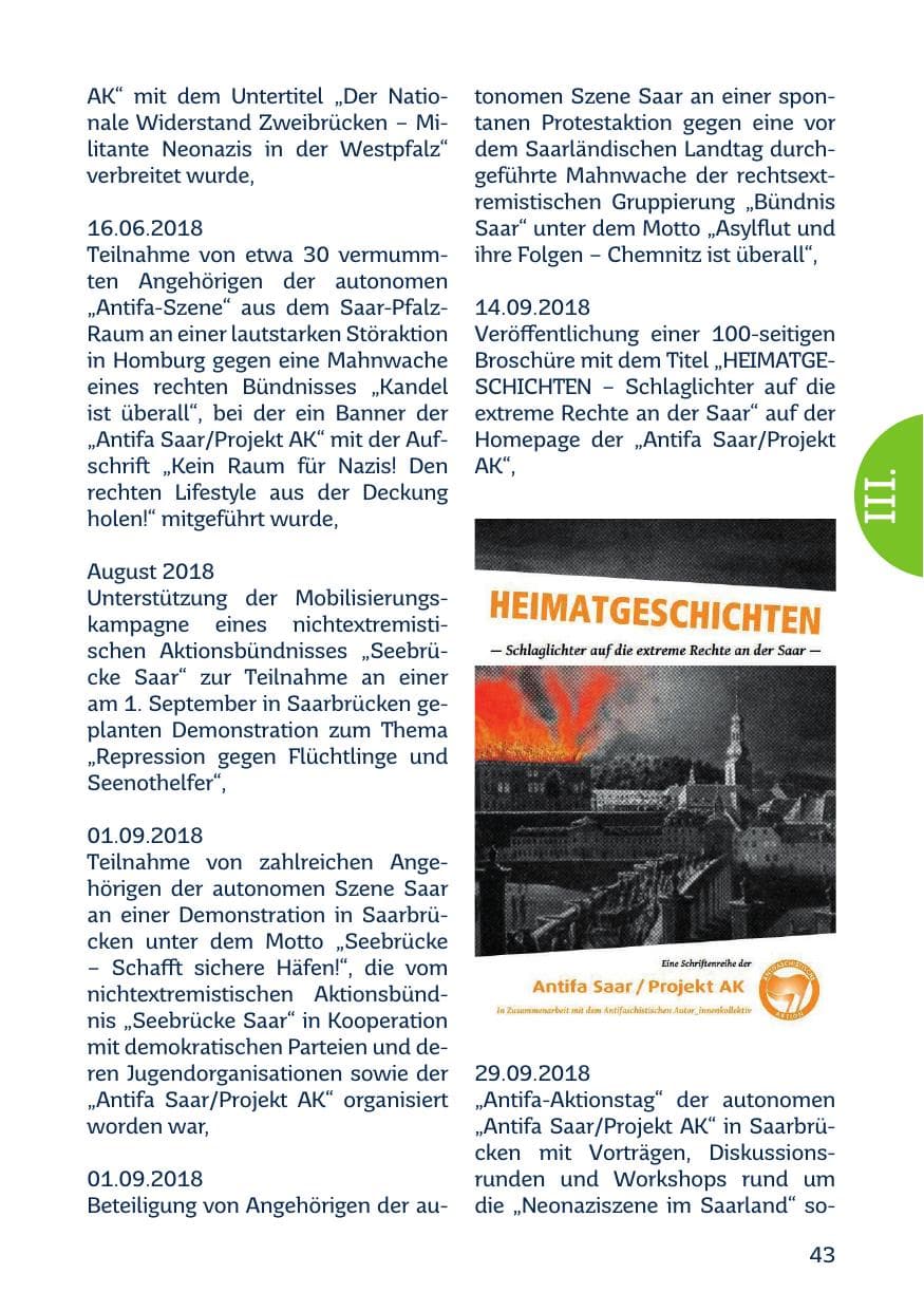 Seite 45 des Verfassungsschutzbericht 2018 Saarland