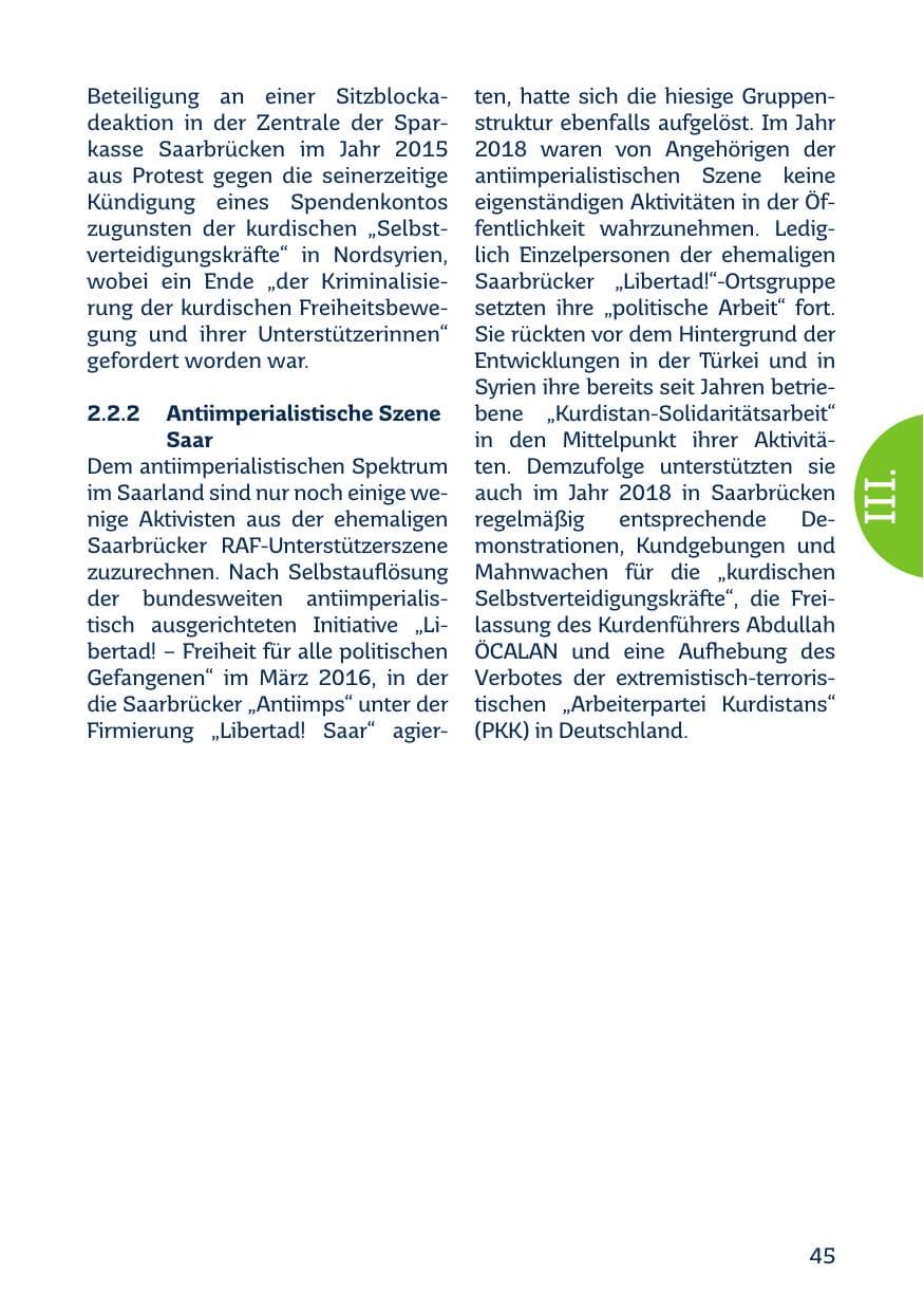 Seite 47 des Verfassungsschutzbericht 2018 Saarland