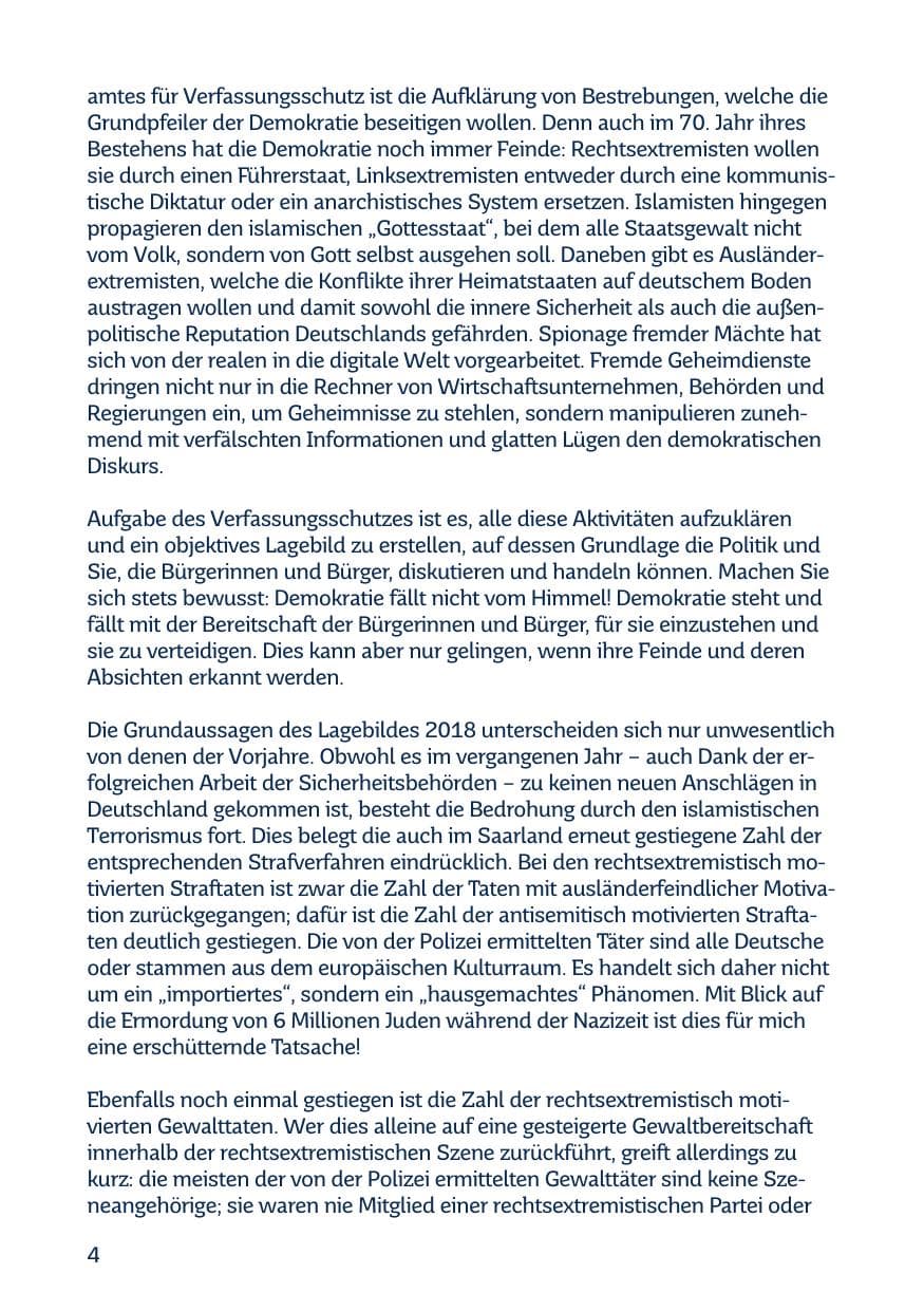 Seite 6 des Verfassungsschutzbericht 2018 Saarland