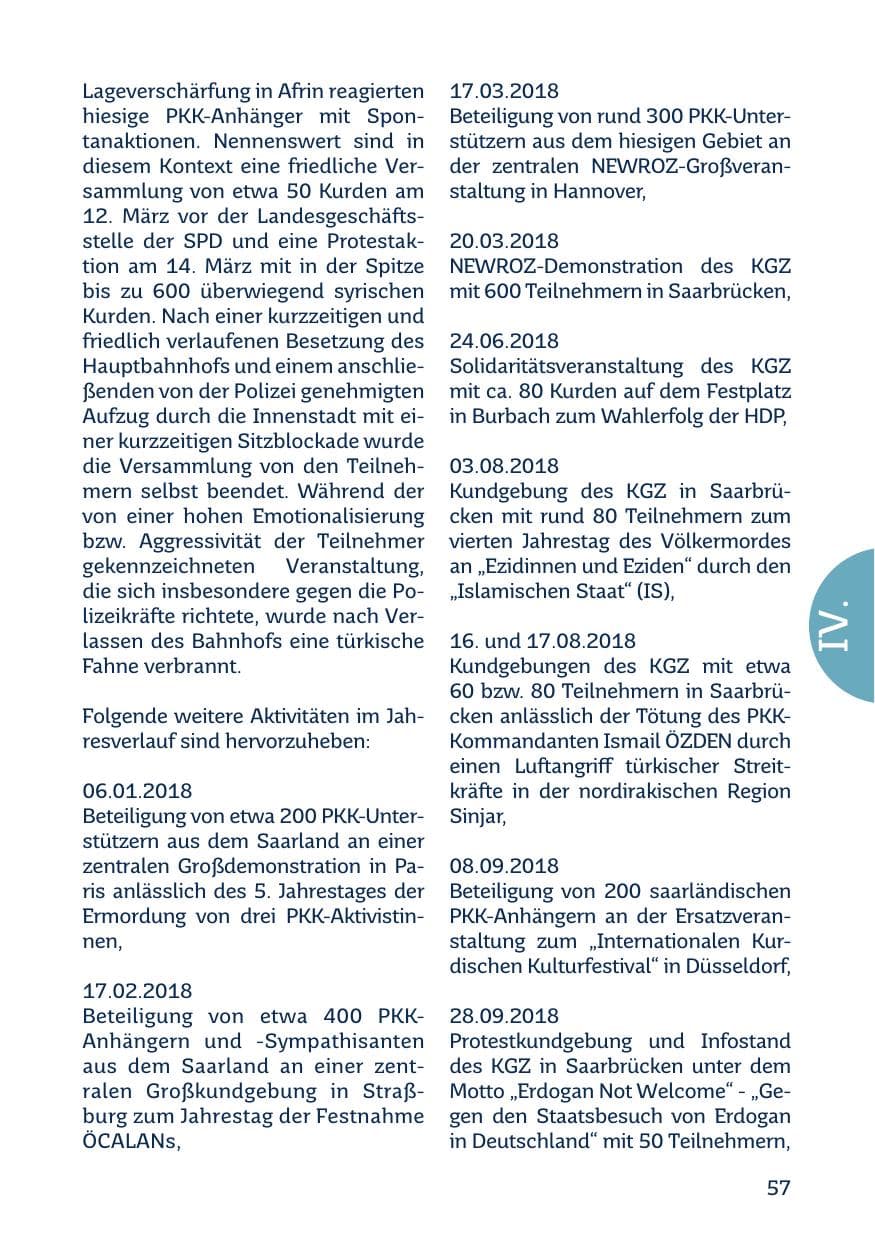 Seite 59 des Verfassungsschutzbericht 2018 Saarland