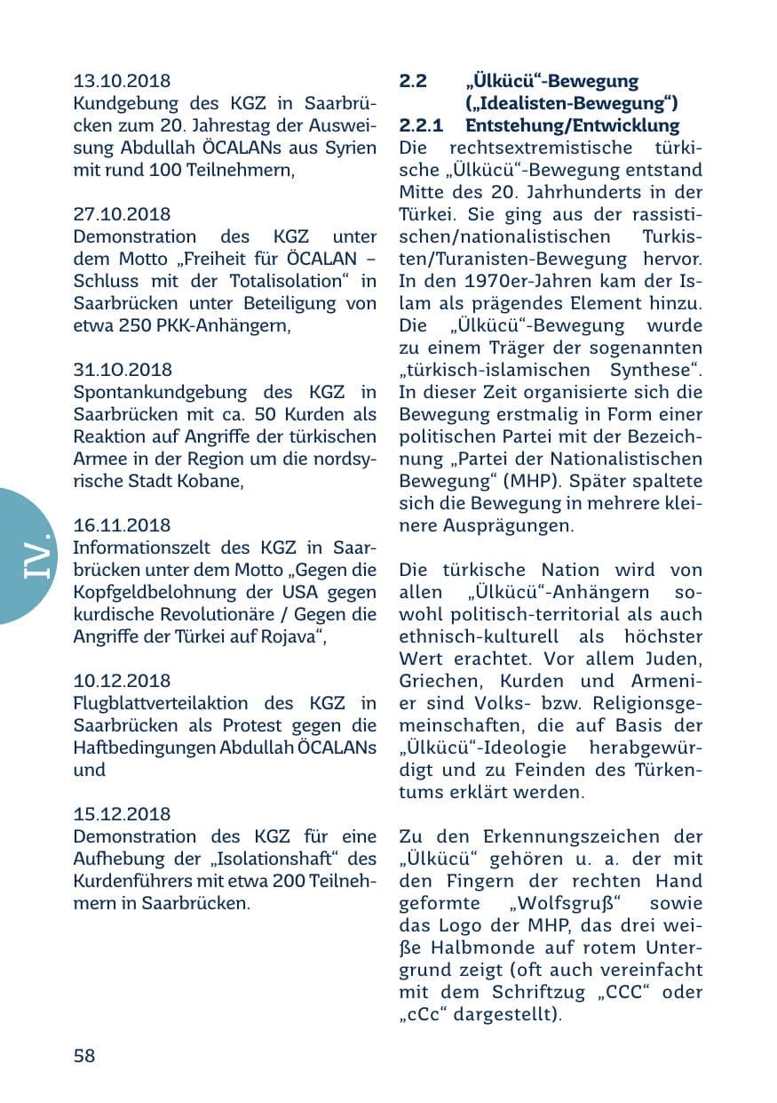 Seite 60 des Verfassungsschutzbericht 2018 Saarland