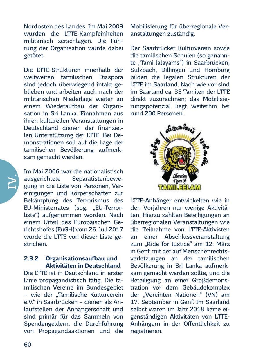 Seite 62 des Verfassungsschutzbericht 2018 Saarland