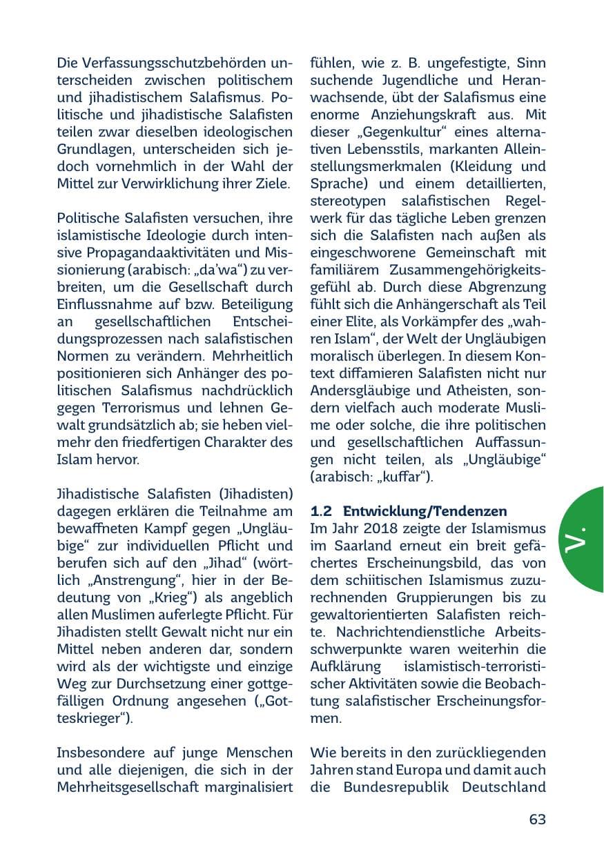 Seite 65 des Verfassungsschutzbericht 2018 Saarland