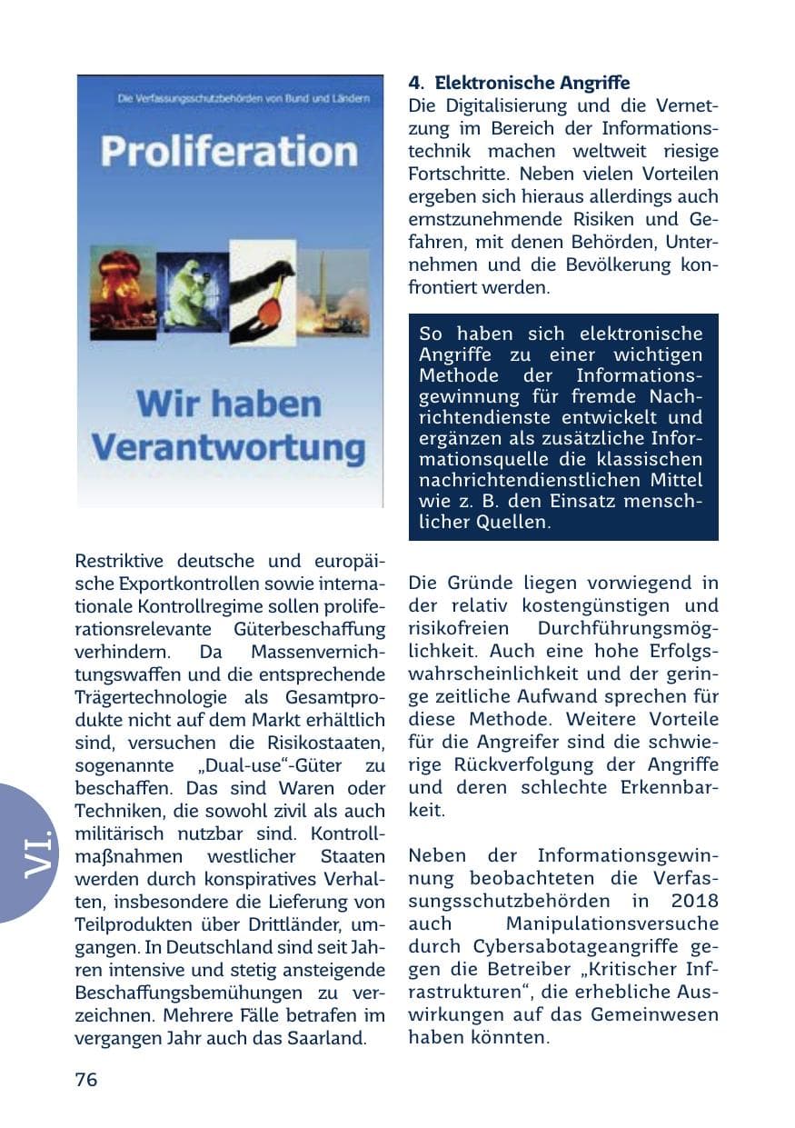 Seite 78 des Verfassungsschutzbericht 2018 Saarland