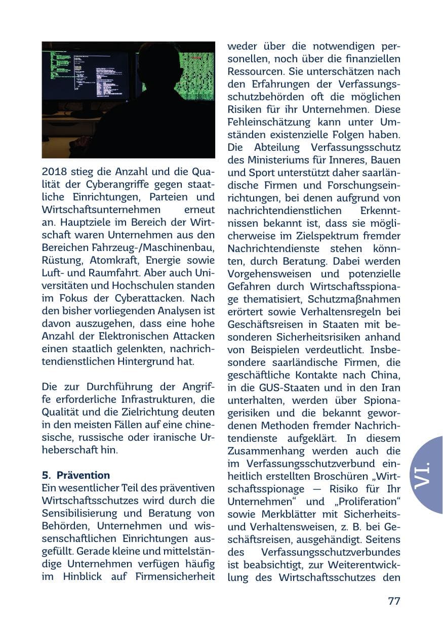 Seite 79 des Verfassungsschutzbericht 2018 Saarland