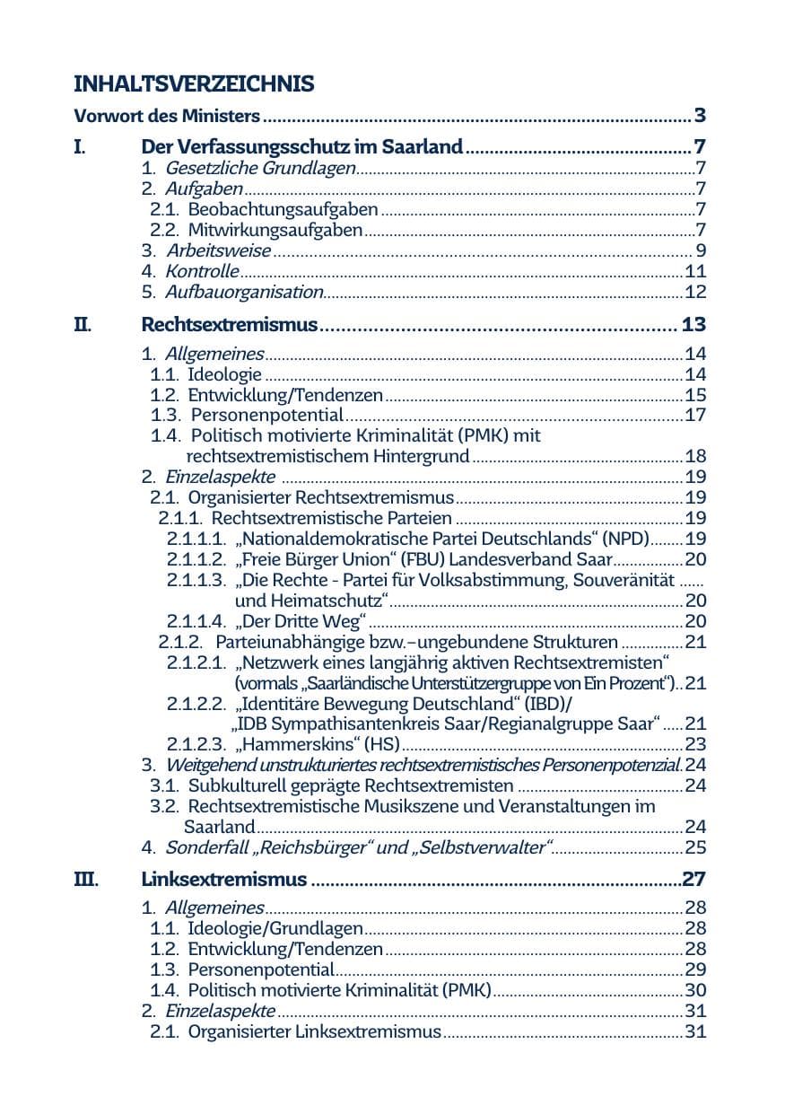 Seite 3 des Verfassungsschutzbericht 2020 Saarland