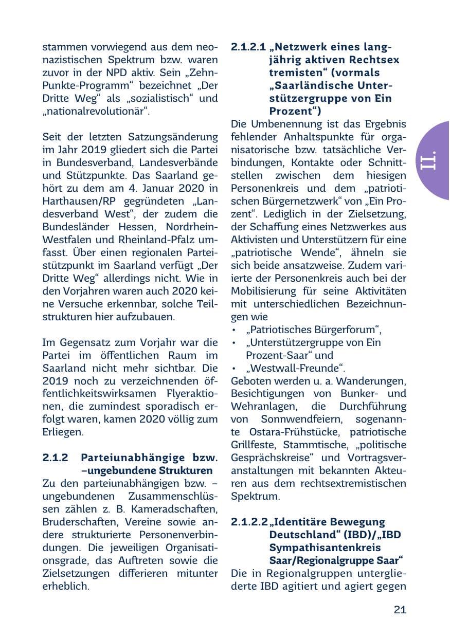 Seite 23 des Verfassungsschutzbericht 2020 Saarland