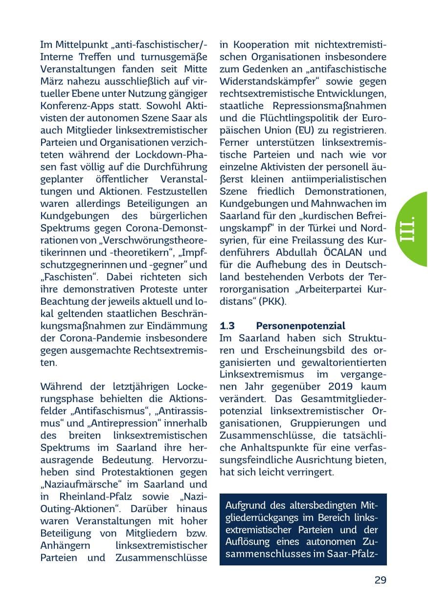 Seite 31 des Verfassungsschutzbericht 2020 Saarland