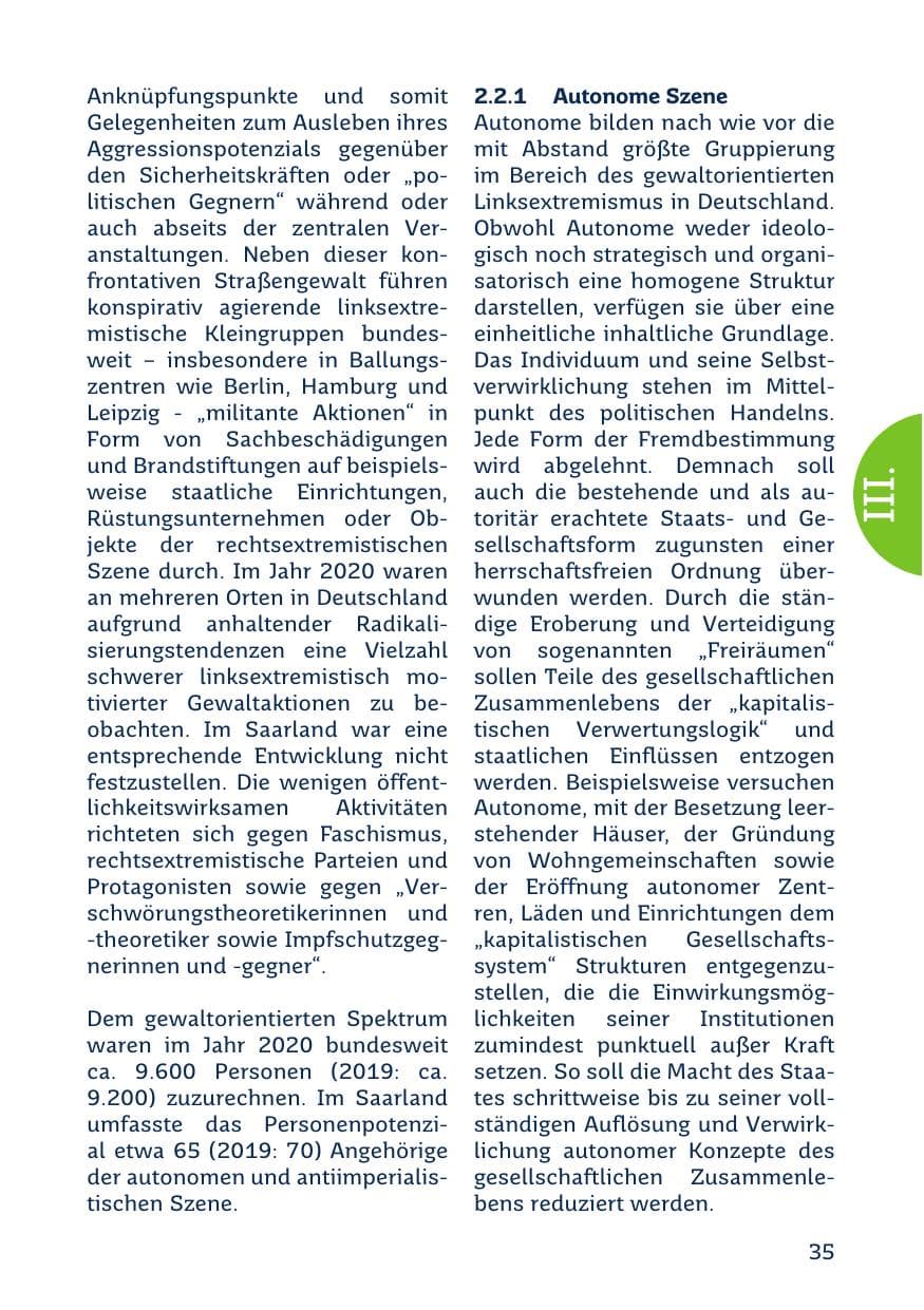 Seite 37 des Verfassungsschutzbericht 2020 Saarland