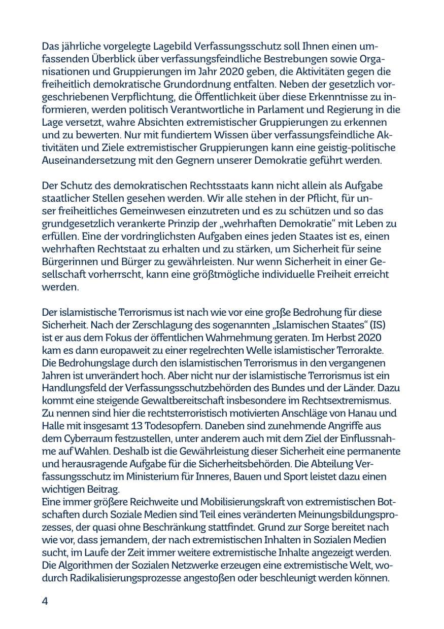 Seite 6 des Verfassungsschutzbericht 2020 Saarland