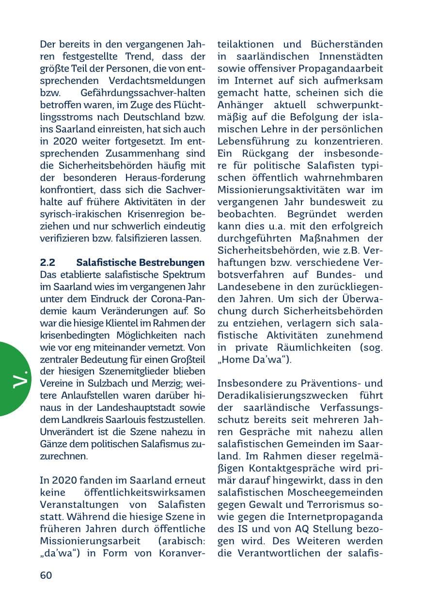 Seite 62 des Verfassungsschutzbericht 2020 Saarland