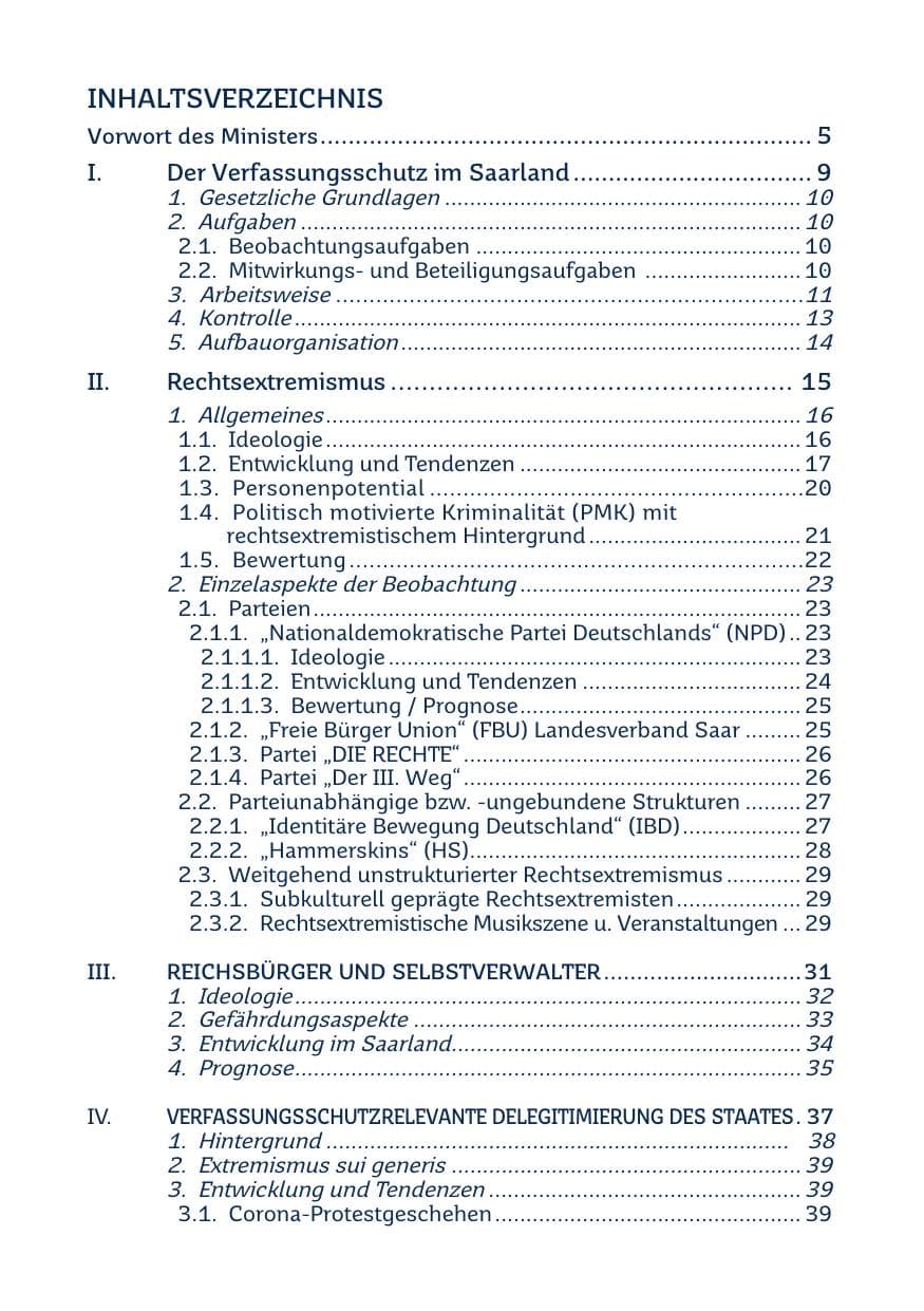 Seite 3 des Verfassungsschutzbericht 2021 Saarland
