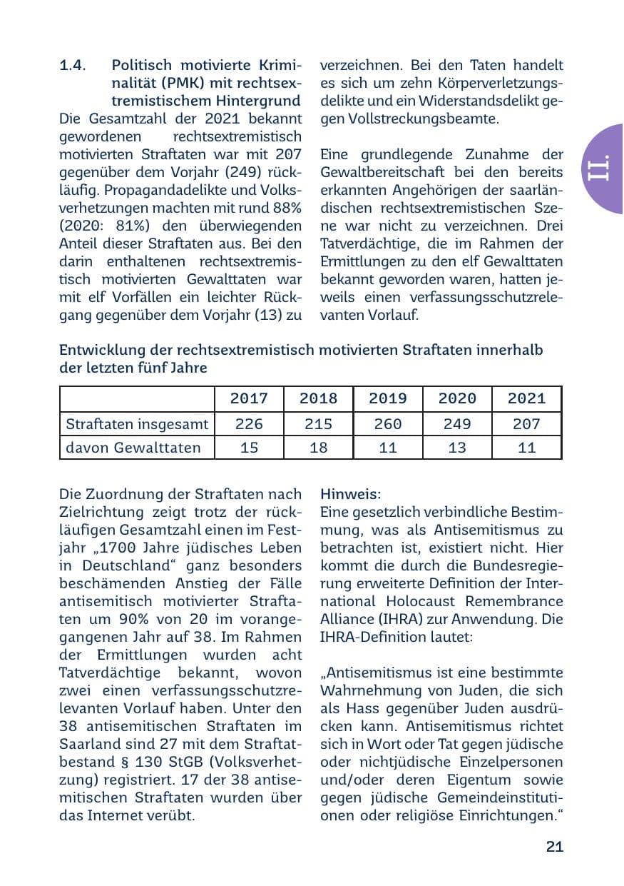 Seite 23 des Verfassungsschutzbericht 2021 Saarland