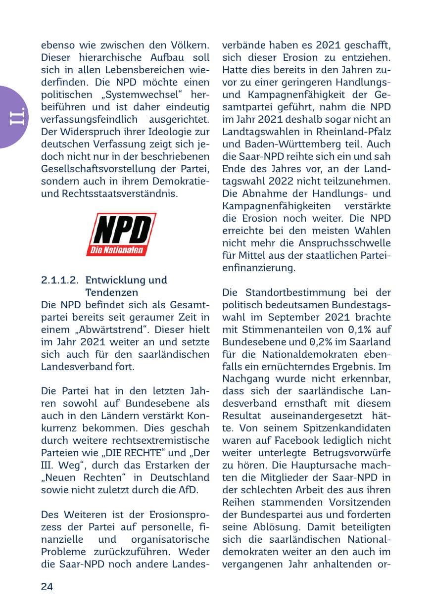 Seite 26 des Verfassungsschutzbericht 2021 Saarland