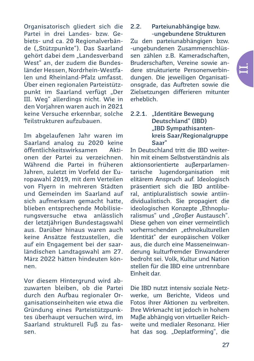 Seite 29 des Verfassungsschutzbericht 2021 Saarland