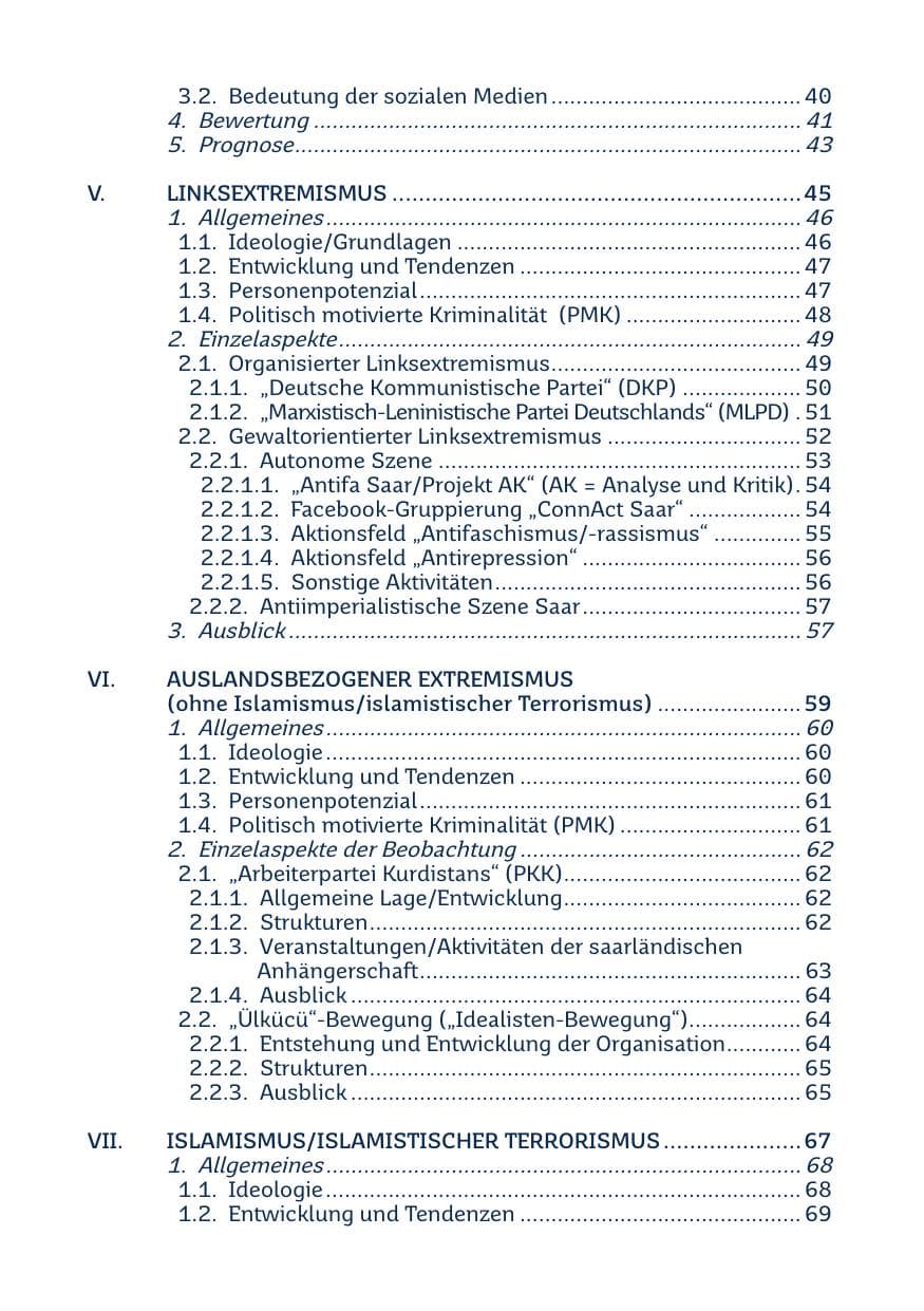 Seite 4 des Verfassungsschutzbericht 2021 Saarland