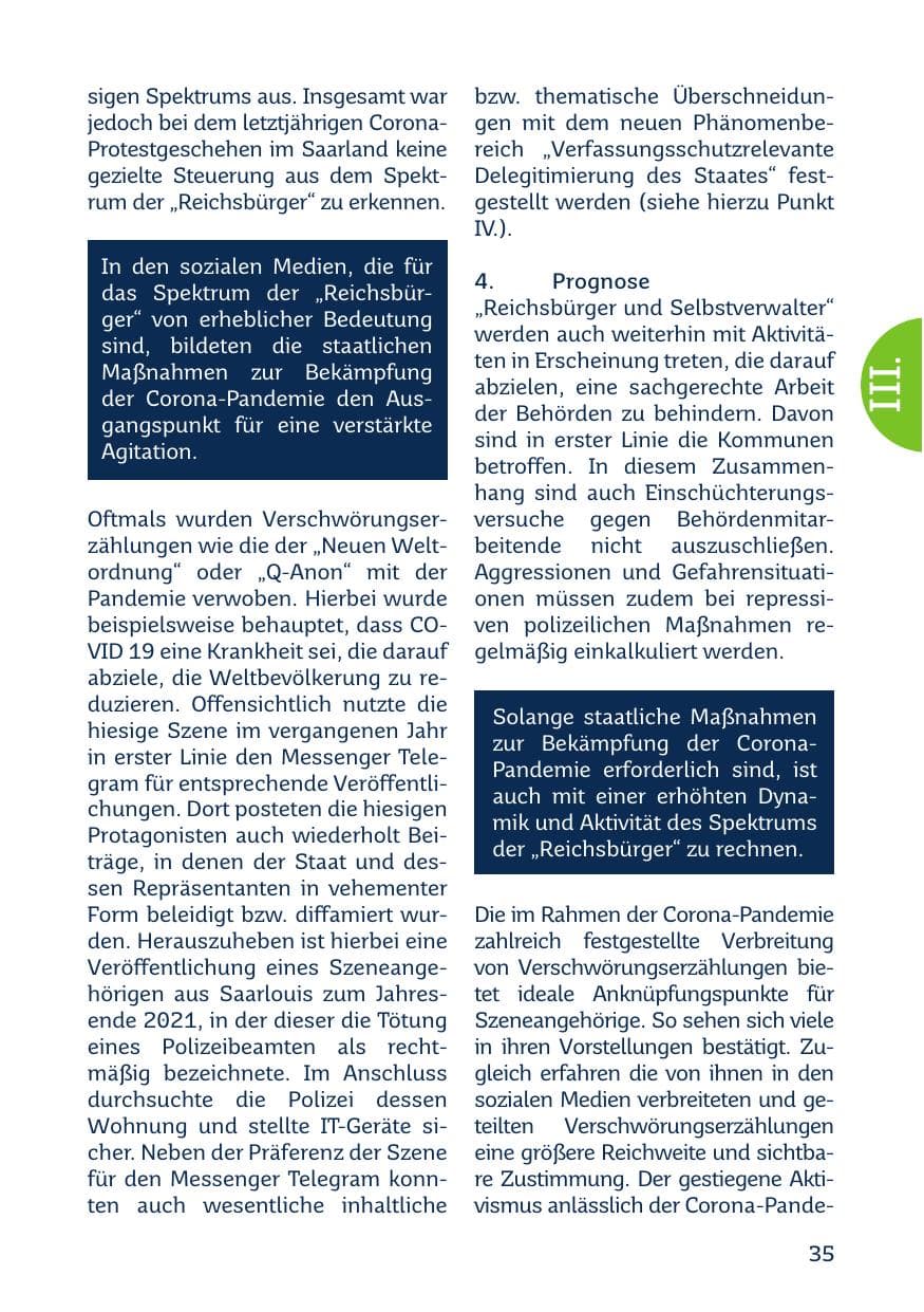 Seite 37 des Verfassungsschutzbericht 2021 Saarland