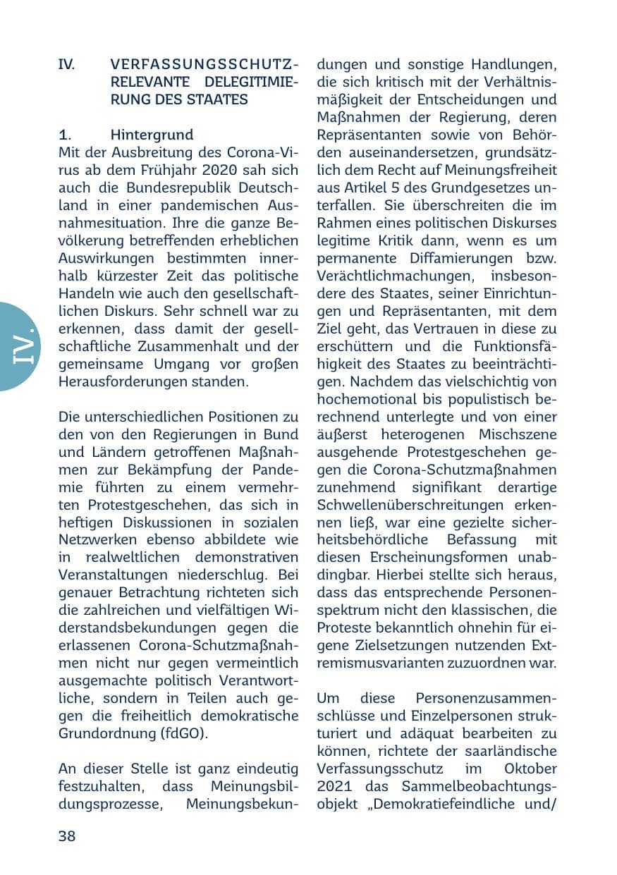 Seite 40 des Verfassungsschutzbericht 2021 Saarland