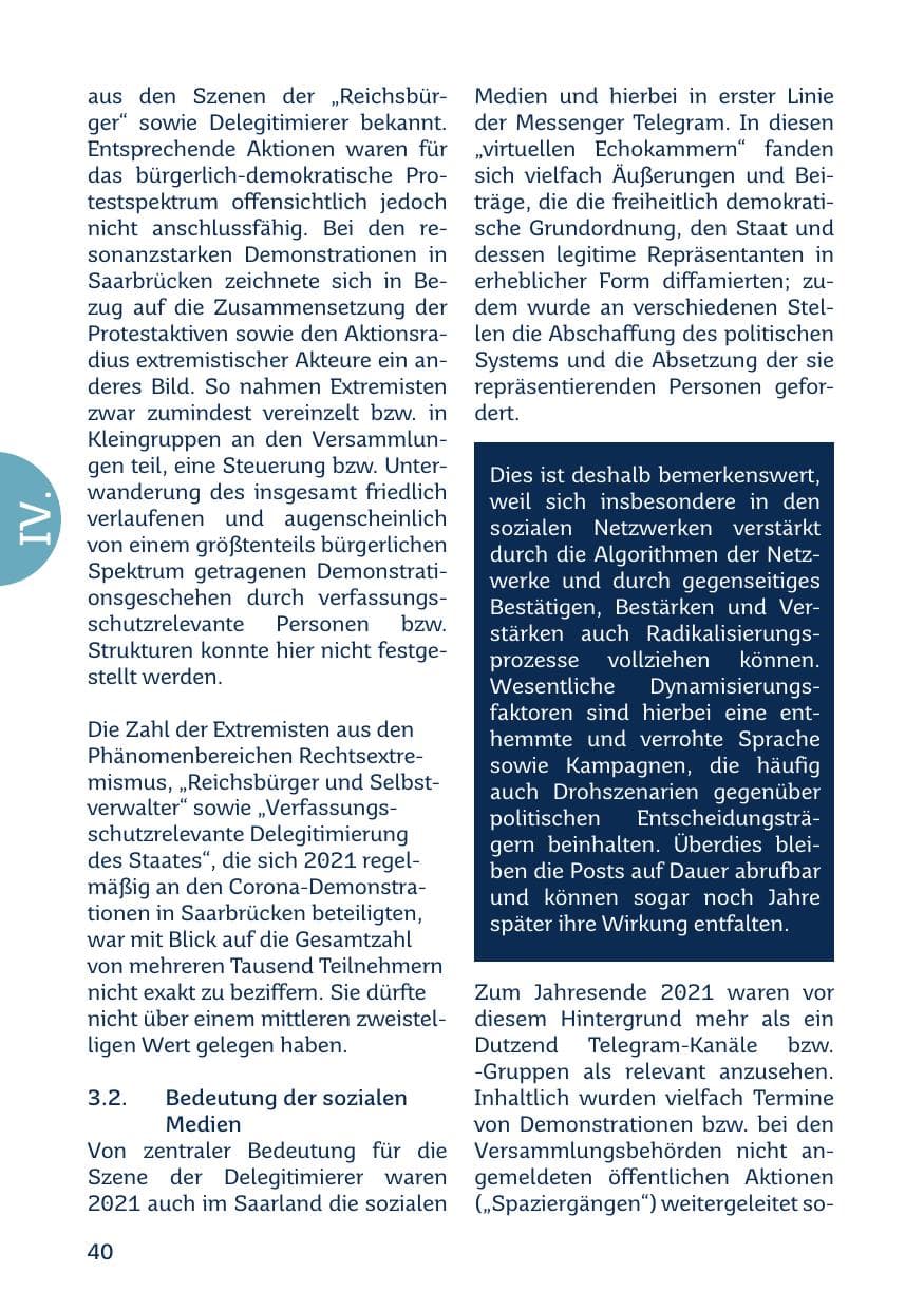 Seite 42 des Verfassungsschutzbericht 2021 Saarland