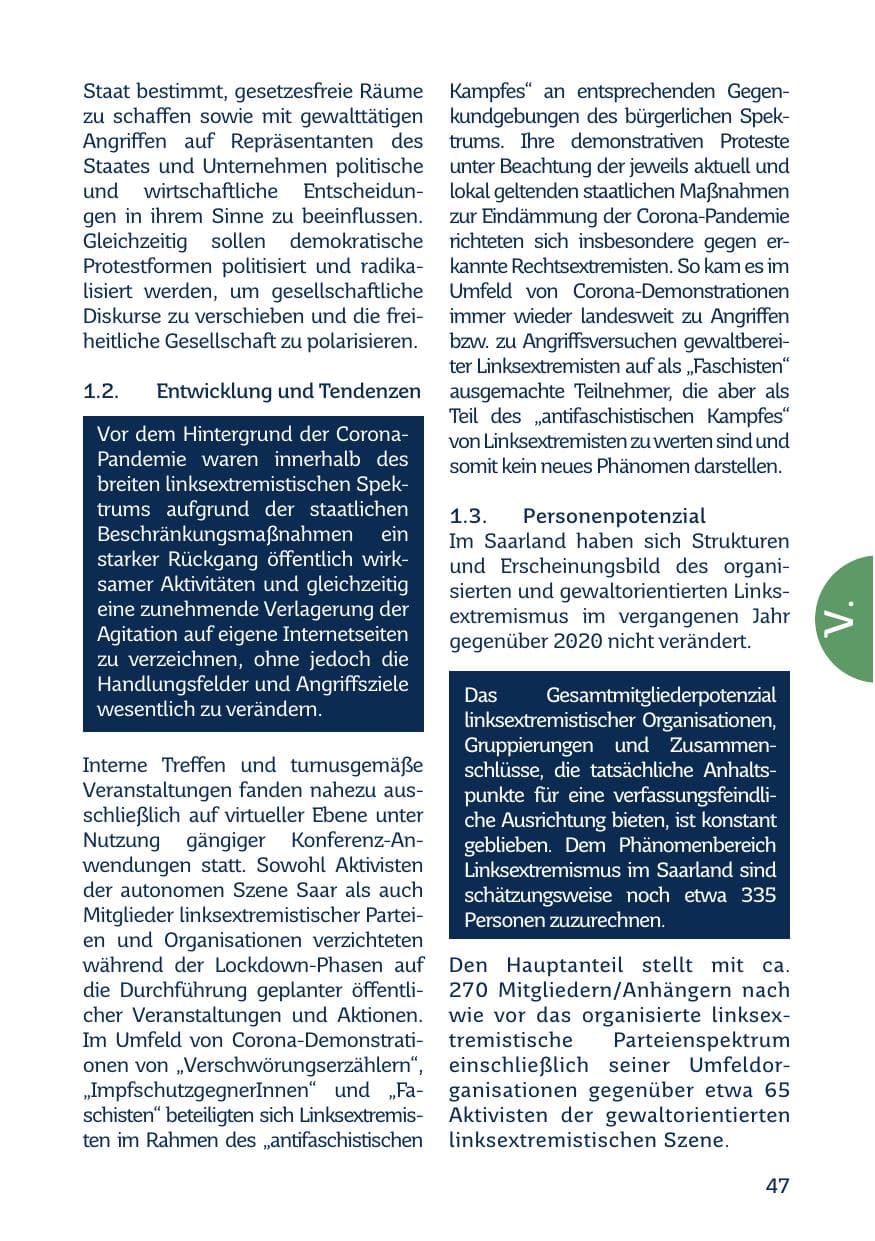 Seite 49 des Verfassungsschutzbericht 2021 Saarland
