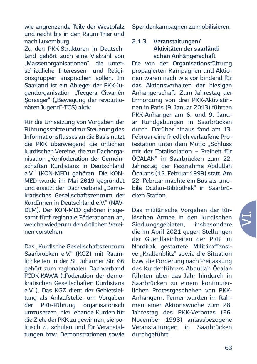 Seite 65 des Verfassungsschutzbericht 2021 Saarland