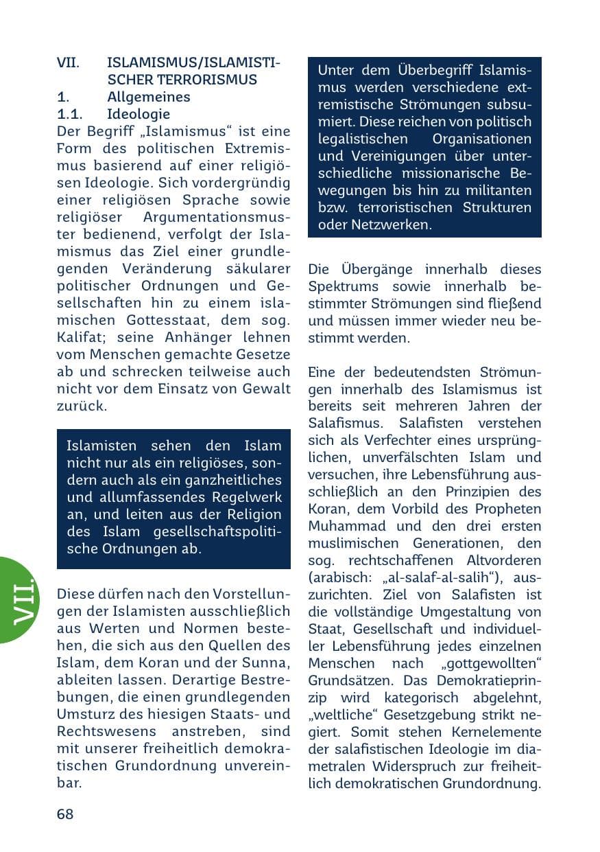 Seite 70 des Verfassungsschutzbericht 2021 Saarland