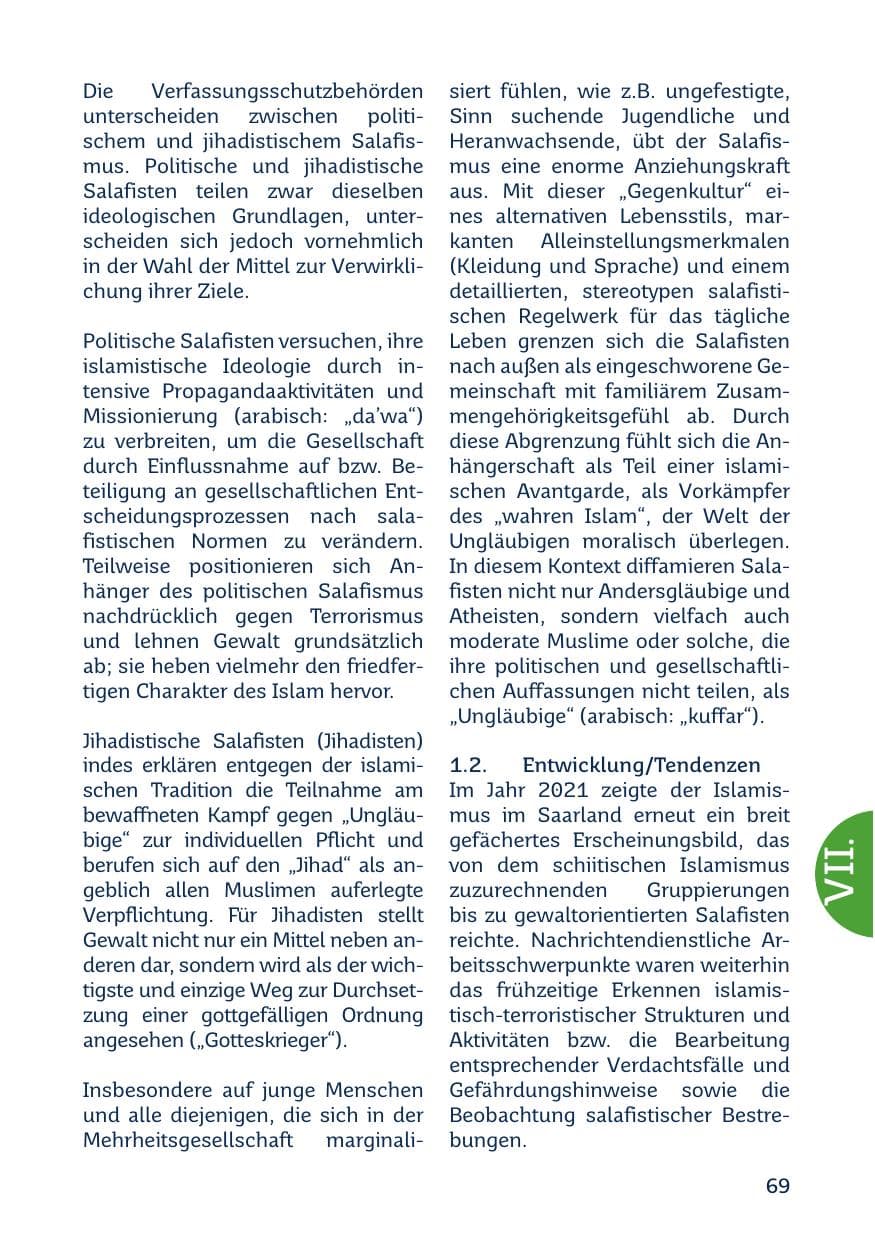 Seite 71 des Verfassungsschutzbericht 2021 Saarland