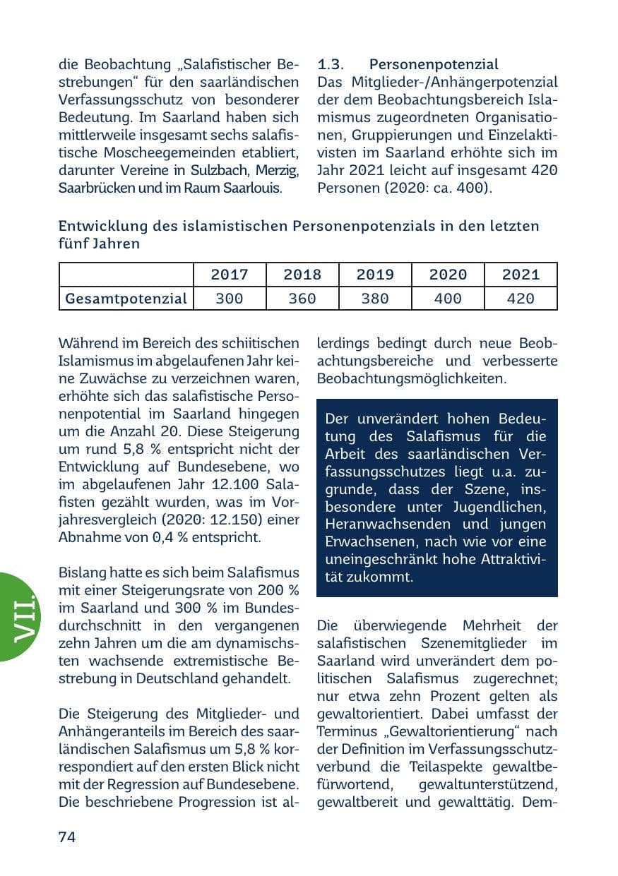 Seite 76 des Verfassungsschutzbericht 2021 Saarland