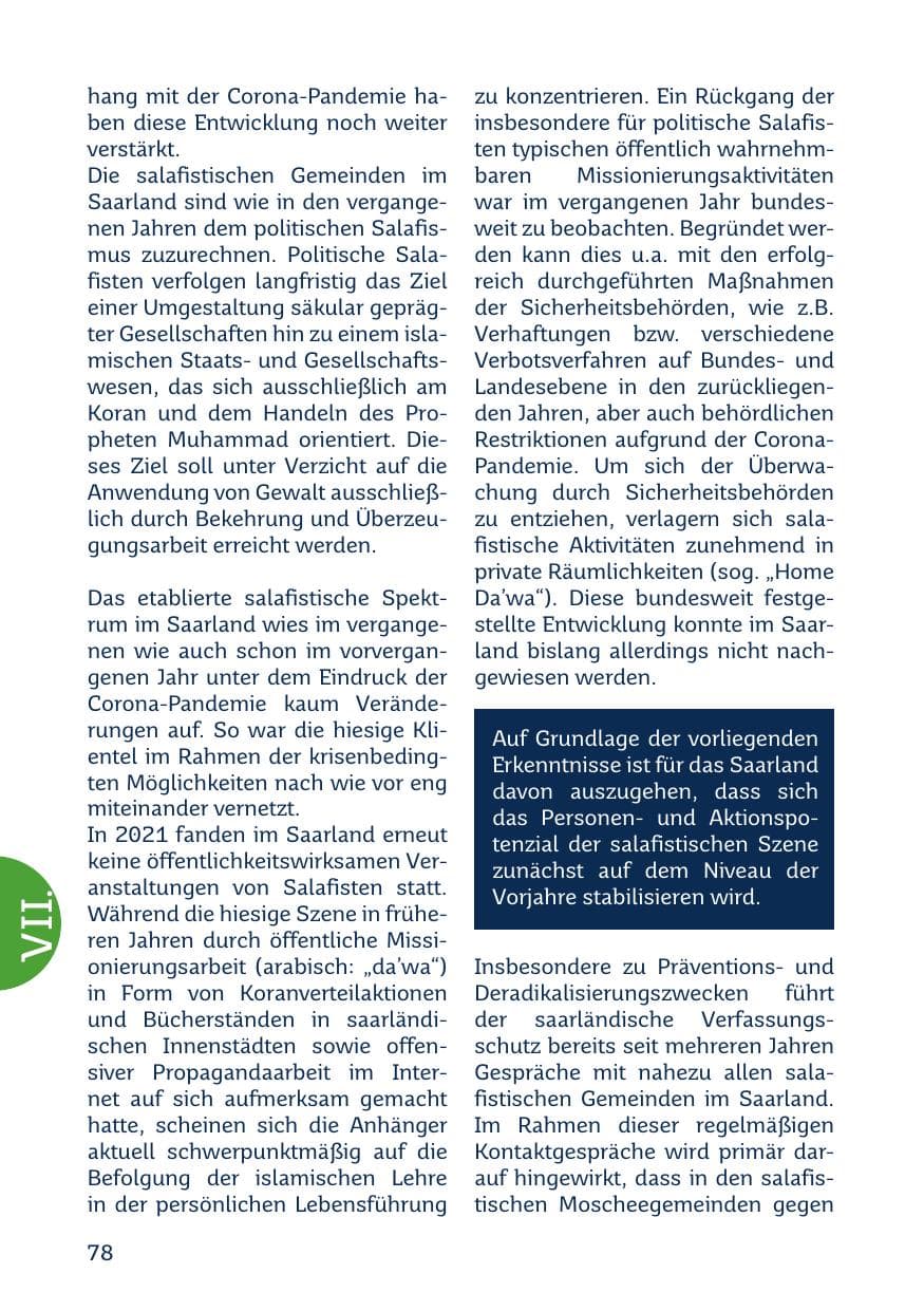 Seite 80 des Verfassungsschutzbericht 2021 Saarland