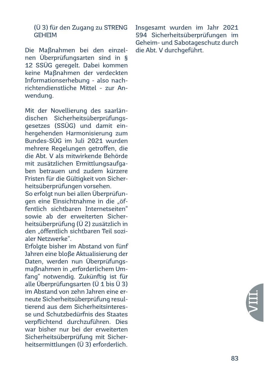 Seite 85 des Verfassungsschutzbericht 2021 Saarland