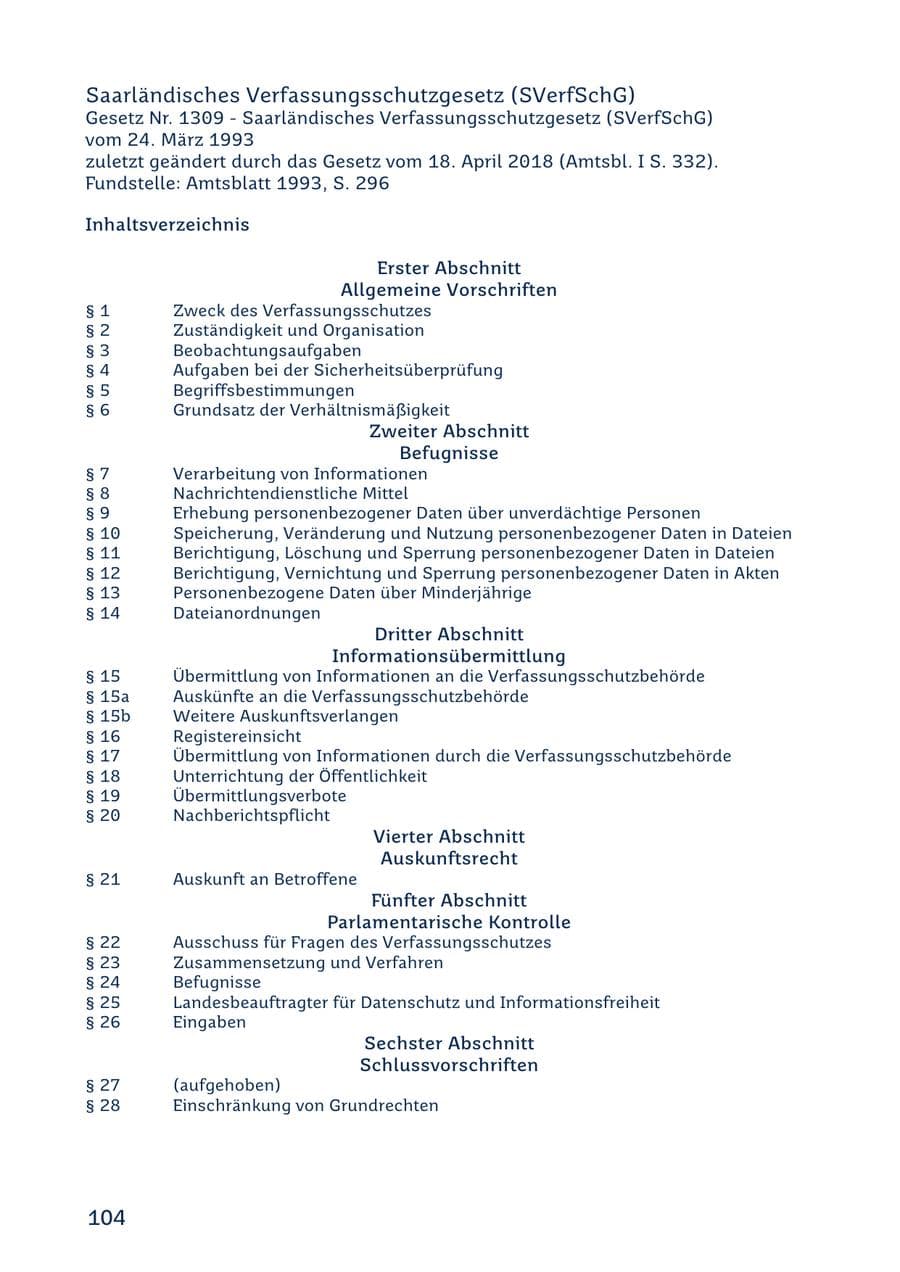 Seite 104 des Verfassungsschutzbericht 2022 Saarland