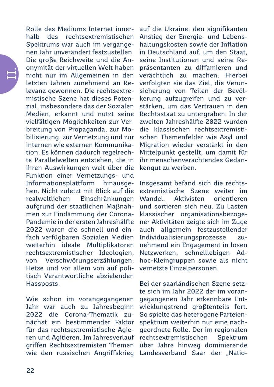 Seite 22 des Verfassungsschutzbericht 2022 Saarland