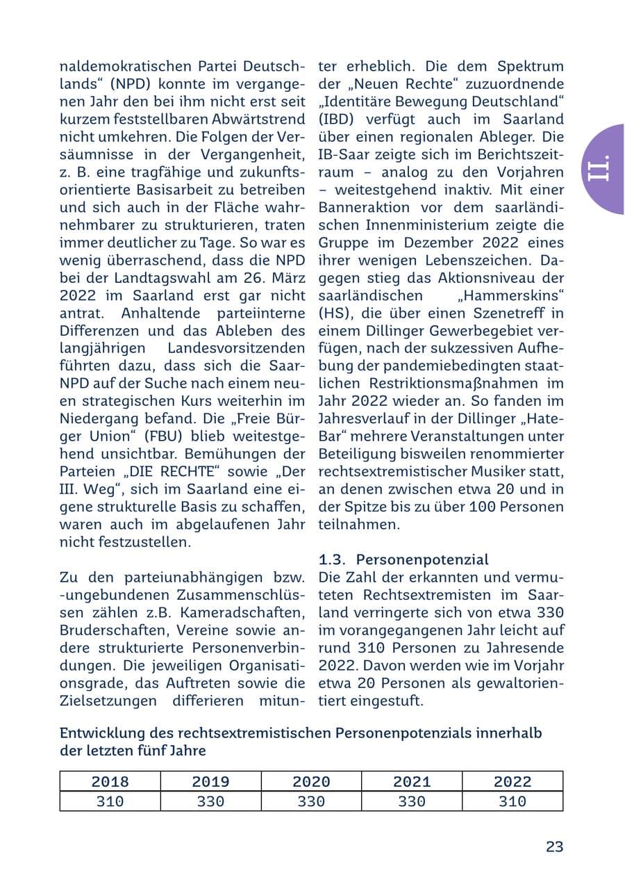 Seite 23 des Verfassungsschutzbericht 2022 Saarland