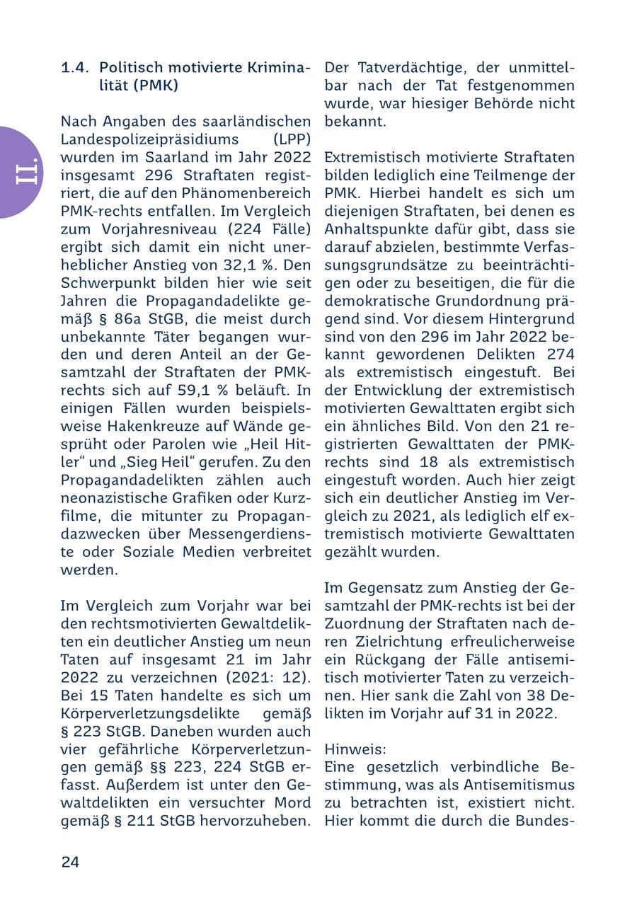 Seite 24 des Verfassungsschutzbericht 2022 Saarland