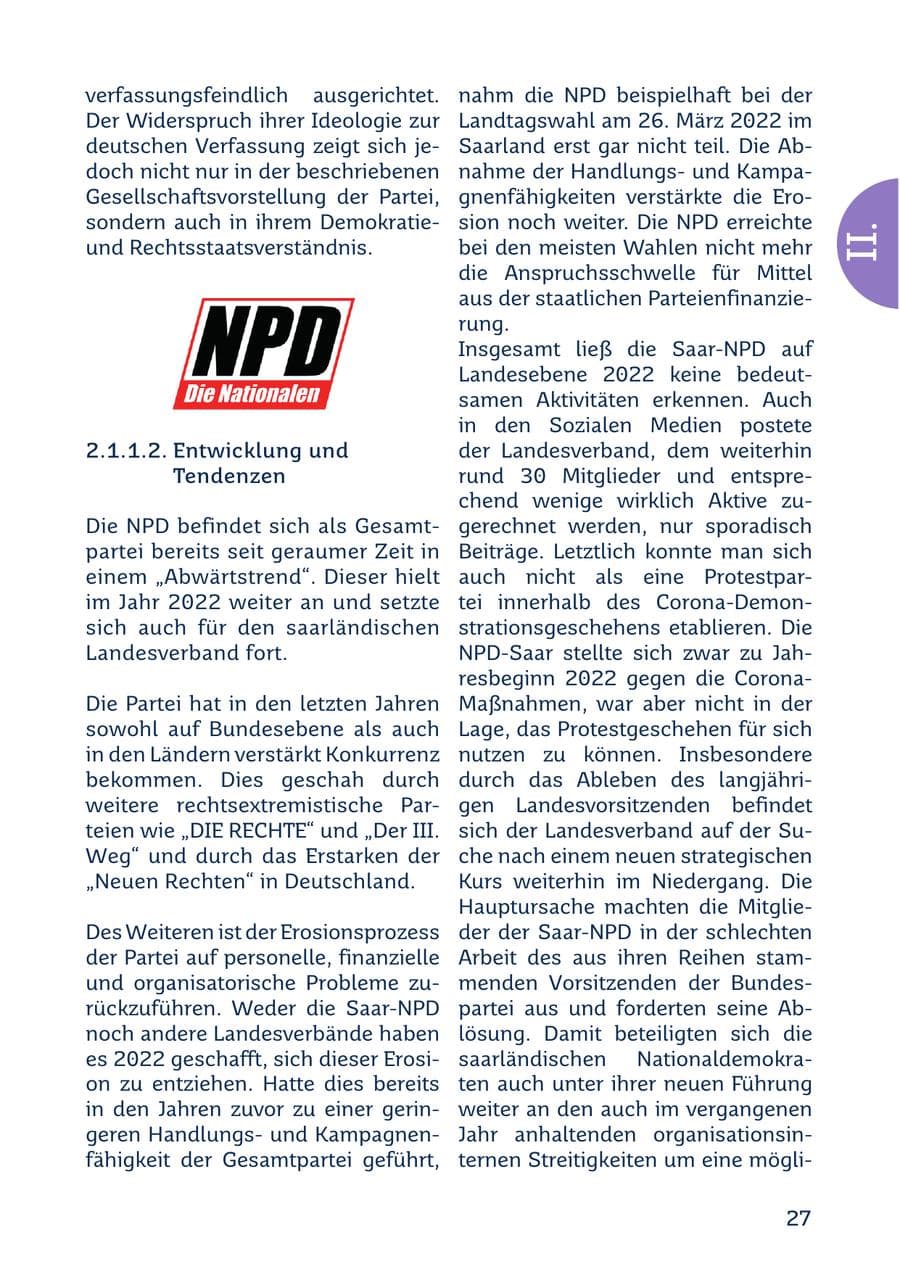 Seite 27 des Verfassungsschutzbericht 2022 Saarland