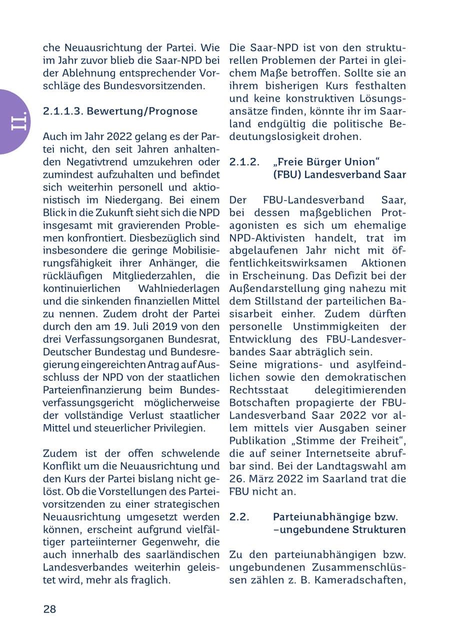 Seite 28 des Verfassungsschutzbericht 2022 Saarland