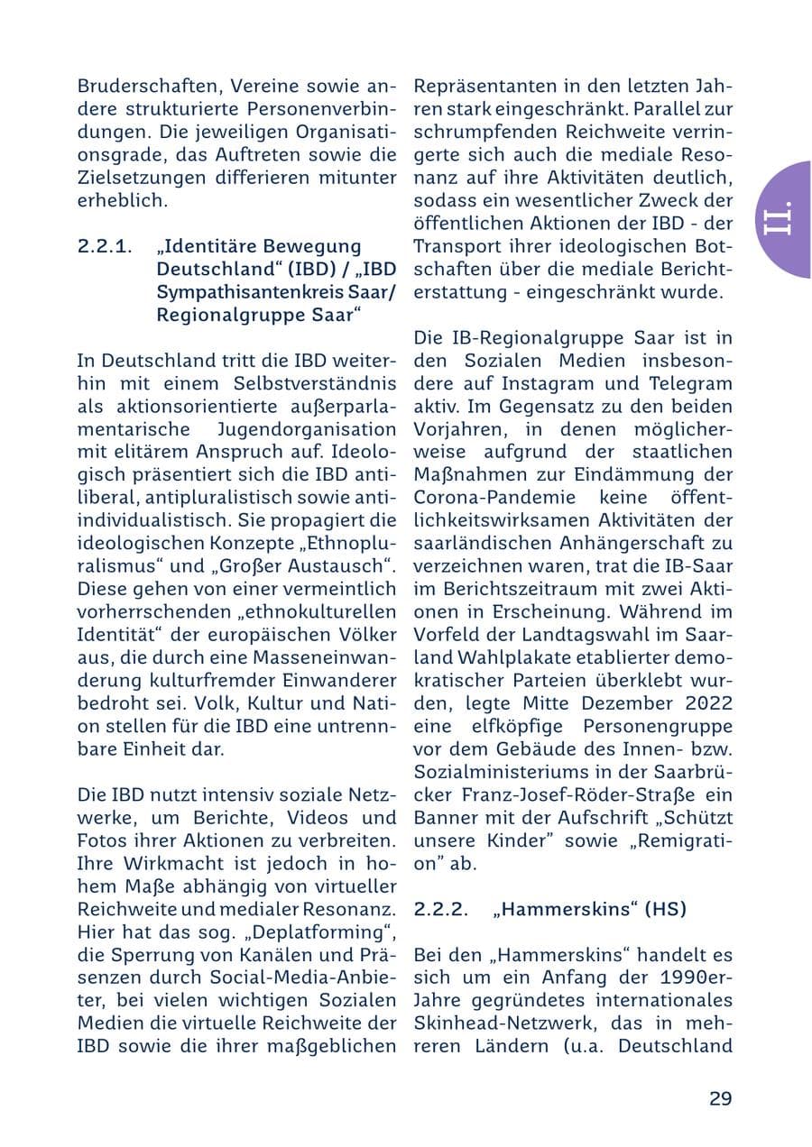 Seite 29 des Verfassungsschutzbericht 2022 Saarland