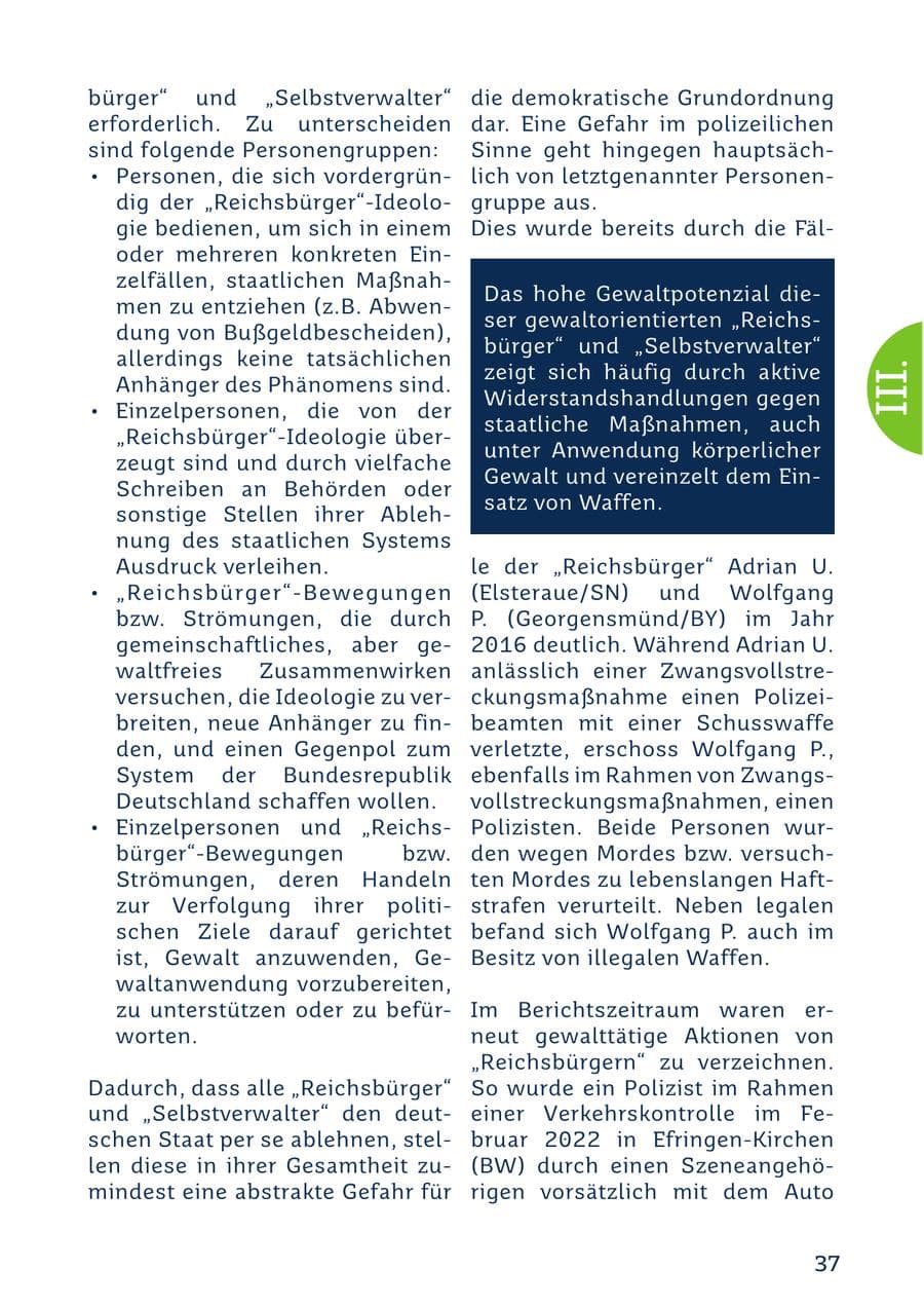 Seite 37 des Verfassungsschutzbericht 2022 Saarland