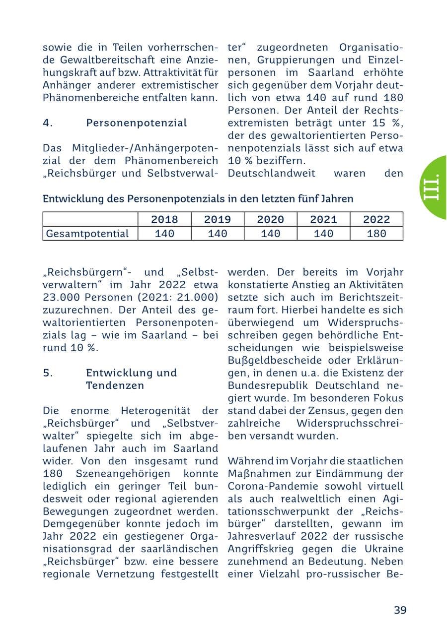 Seite 39 des Verfassungsschutzbericht 2022 Saarland