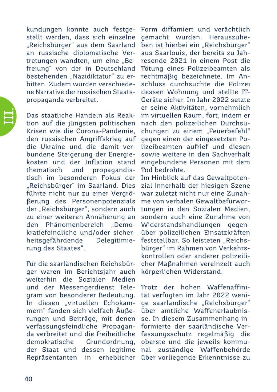 Seite 40 des Verfassungsschutzbericht 2022 Saarland